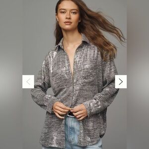 Pilcro Silver Sequin Notched Collar Top